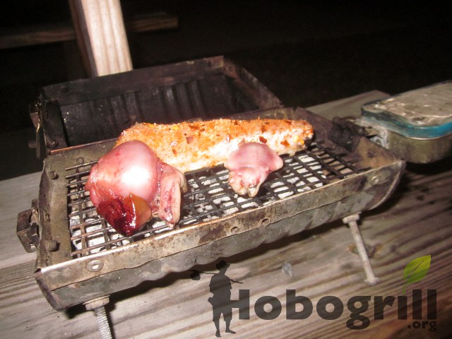Grilling mullet fish hearts on the hobogrill hg2 deluxe mini grill